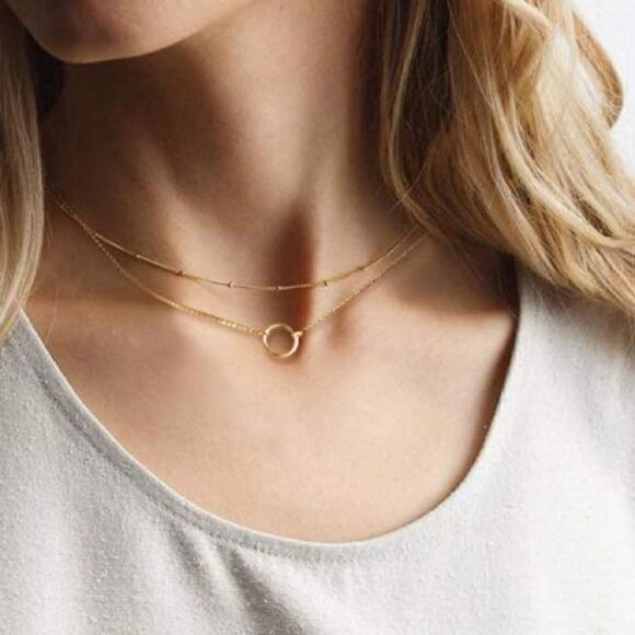 Gold Choker circle layering Chain Necklace Set - Picture 1 of 6